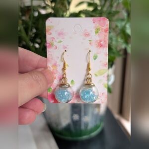 Fun Ball Shaped Gold and Blue Dangle Earrings